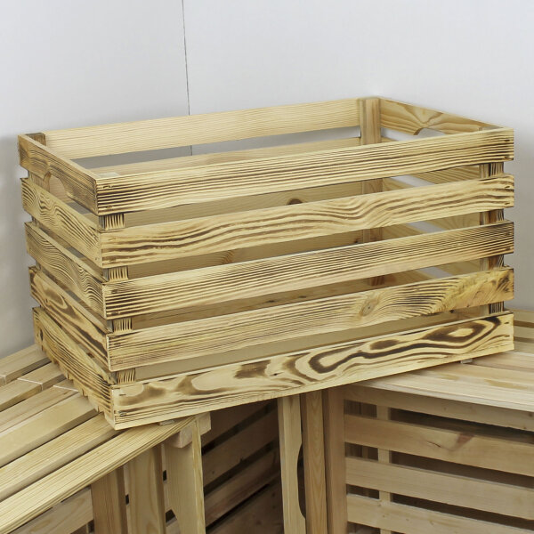 Holzkiste XL Geflammt zur Aufbewahrung Dekoration 59,5x39,5x34 cm - Stiege Steige Obstkiste Präsentkorb Geschenk