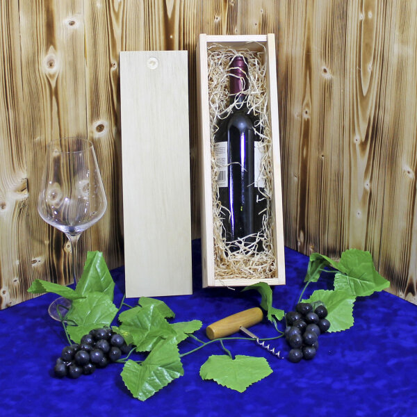 Weinkiste Schiebedeckel Holzwolle 1 Flasche 36x11,5x11,5cm - Holzkiste Weinbox Weinverpackung Kiste Deckel