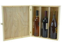Weinkiste Klappdeckel Verschluß Teiler 3 Flaschen 36x30,6x11,5cm - Holzkiste Weinbox Weinverpackung Kiste Deckel