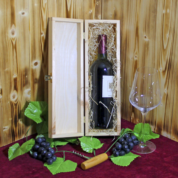 Weinkiste Klappdeckel Verschluß Holzwolle 1 Flasche 36x11x10,1cm - Holzkiste Weinbox Weinverpackung Kiste Deckel