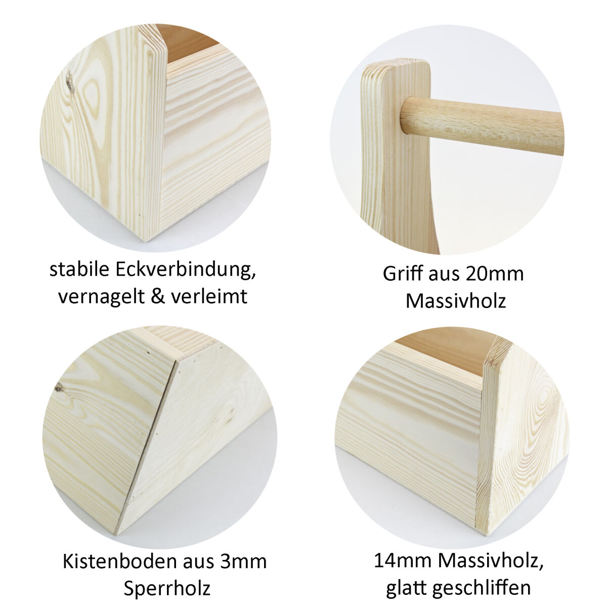 Werkzeugkiste Aus Holz XL 40x25x38cm - Naturbelassen Mit Tragegriff