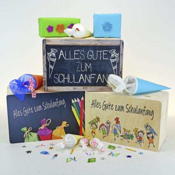 Geschenkbox zum Schulanfang/Einschulung Geschenkverpackung kleine Truhe