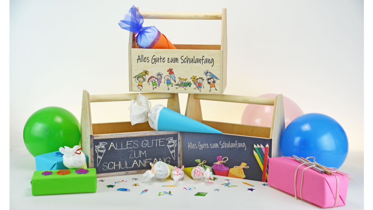 HW Holzkiste Schulanfang Geschenkverpackung - Birke Sperrholz Mit Motiv Für Einschulung