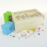 Geschenkbox zum Schulanfang/Einschulung Geschenkverpackung kleine Truhe Buntstifte