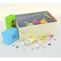 Geschenkbox zum Schulanfang/Einschulung Geschenkverpackung kleine Truhe Buntstifte