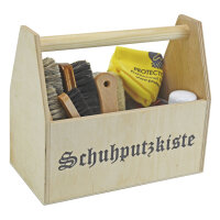 Schuhputz-Set - 13-teilig in praktischer Holzkiste mit Tragegriff - Schuhpflege-Set - Geschenkidee