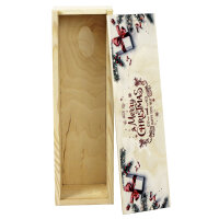 1er Weinkiste aus Holz mit Schiebedeckel und Aufdruck Weihnachten und optional Holzwolle
