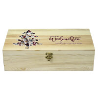 2er Weinkiste aus Holz mit Bügelverschluss und Aufdruck Weihnachten und optional Holzwolle
