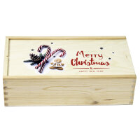 2er Weinkiste aus Holz mit Schiebedeckel und Aufdruck Weihnachten und optional Holzwolle