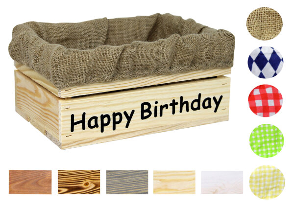 Holzkiste mit Aufdruck Happy Birthday - Stiege Steige Geschenkverpackung Präsentkorb