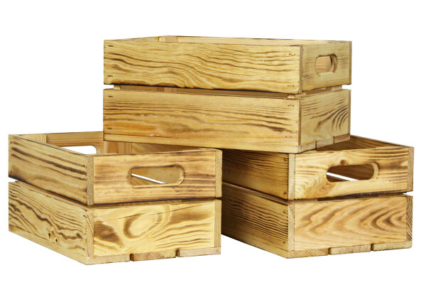 Holzkiste 3er Set Natur Geflammt ohne Aufdruck - Stiege Steige Geschenkverpackung Präsentkorb