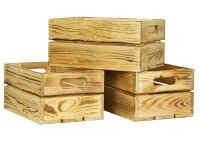 Holzkiste 3er Set Natur Geflammt ohne Aufdruck - Stiege...