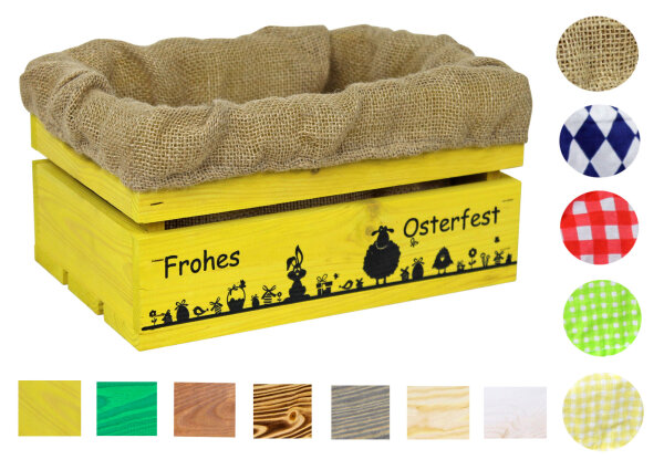 Holzkiste mit Aufdruck Frohes Osterfest Hase Schaf - Osterkiste Geschenkverpackung Präsentkorb