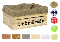 Holzkiste mit Aufdruck Liebe Grüße - Stiege...